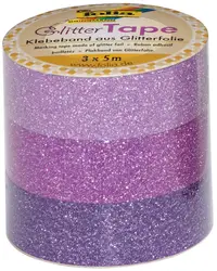 Banda adeziva decorativa stralucitoare Folia - Washi Tape, roz-violet, 3 bucati