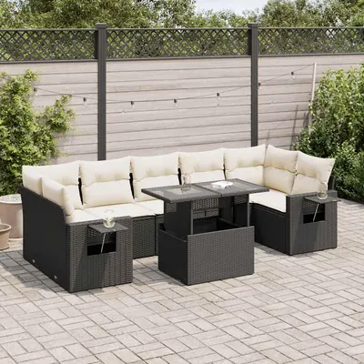 Gossi set mobilier de gradina cu perne, 8 piese, negru, poliratan