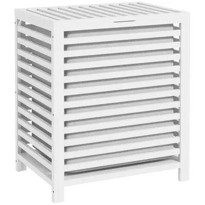 HOMCOM Coș pentru Rufe din Bambus Capacitate de 55L Coș pentru Rufe Murdare cu 2 Mânere și Sac Detașabil 50x36x60 cm Blanco | Aosom Romania