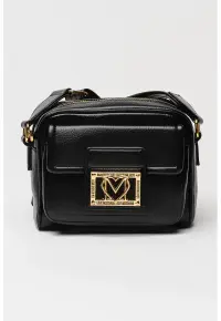 Geanta crossbody de piele ecologica cu buzunar frontal cu clapa - Negru