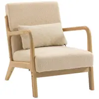 HOMCOM Fotoliu lounge - 3 perne incluse - șezut adânc - cotiere - structură lemn hévéa - aspect catifea bej | Aosom Romania