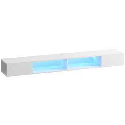 HOMCOM Comodă TV Suspendată cu Lumină LED cu Rafturi Deschise pentru Televizor 190,5 cm 177,8x30x18 cm Alb | Aosom Romania
