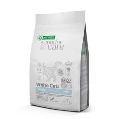 Hrana uscata pentru pisici NP Superior Care Blana Alba cu hering 1,5 kg