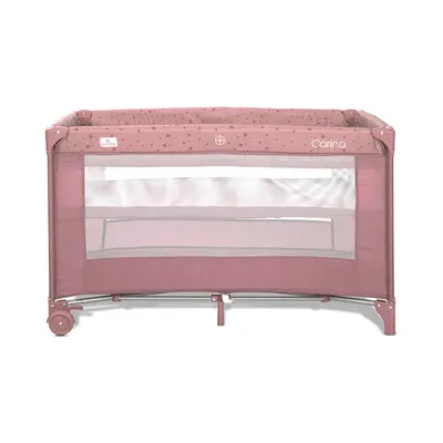 Patut pliabil pentru copii Lorelli Carina Pink Stars, 2 nivele, deschidere laterala cu fermoar, prevazut cu roti cu frana