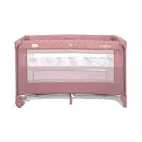 Patut pliabil pentru copii Lorelli Carina Pink Stars, 2 nivele, deschidere laterala cu fermoar, prevazut cu roti cu frana