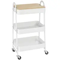 HOMCOM Carucior de depozitare din otel cu rotile cu 3 nivele, raft MDF, manere dim. 45L x 31l x 79.4H cm | Aosom Romania