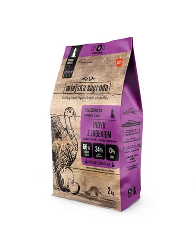 WIEJSKA ZAGRODA Hrană uscată pentru căței curcan cu măr M 2x2 kg