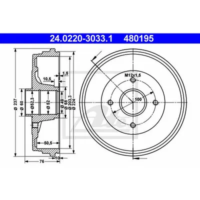 Tambur frana ATE 24.0220-3033.1