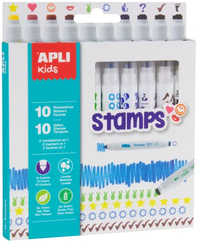 Set carioci APLI - 2 in 1, cu stampile, 10 culori