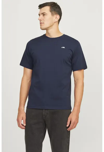 Tricou de bumbac cu decolteu la baza gatului - Bleumarin