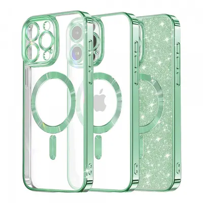 Husa MagSafe pentru Apple iPhone 14 Pro Max, Techsuit, Luxury Glitter, Verde Deschis