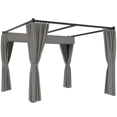 Outsunny Pergolă Retractabilă 3x3 m, Foișor de Grădină cu Perdele, pentru Grătar, Terasă, Deck, Bej | Aosom Romania