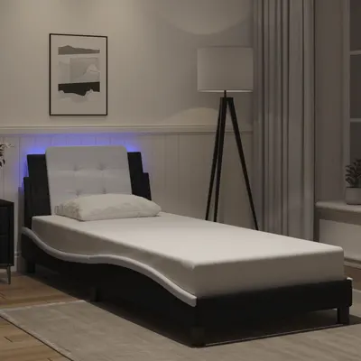 vidaXL Cadru de pat cu LED fără saltea Zadar negru/alb 90x200 cm