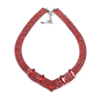 Colier choker rosu cu cristale stralucitoare si detalii fatetate