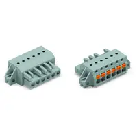 1-conductor female plug; push-button; clamping collar; 2.5 mm²; Pin spacing 5 mm; 4-pole; 2,50 mm²; gray