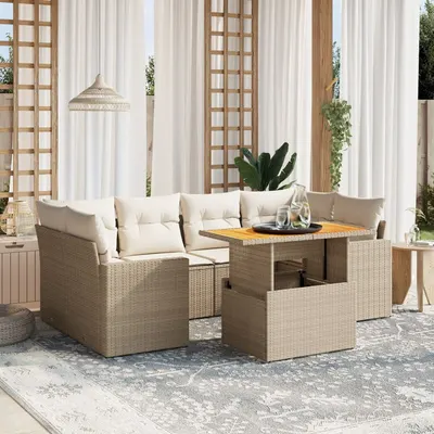 Gossi set canapele de gradina, 7 piese, cu perne, bej, poliratan