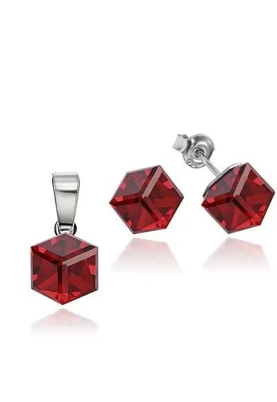 Set Argint 925 placat cu rodiu cu cristale Swarovski® Cubic 6mm - Surub - Rosu