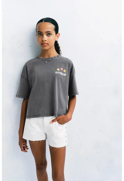 Tricou de bumbac cu imprimeu - Gri inchis