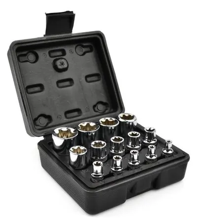 Set de tubulare Geko - G13566, 1/2'', 1/4'', 3/8'', Torx, E4-E24, 14 piese