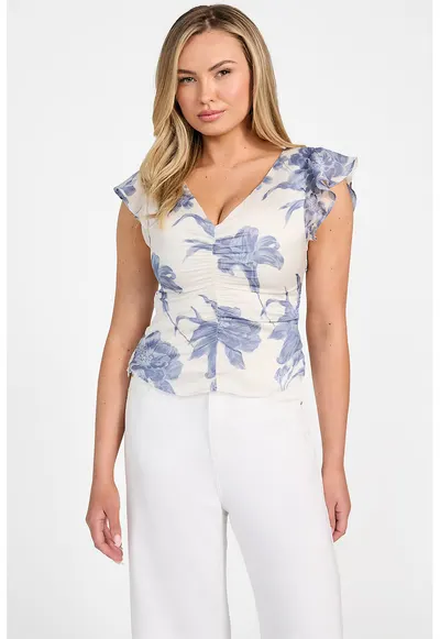 Bluza cu model floral - Alb/Albastru lavanda
