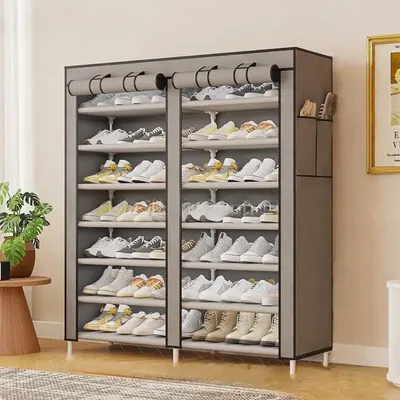 Dulap pantofi cu 7 rafturi, 35 perechi, cadru otel, invelis textil