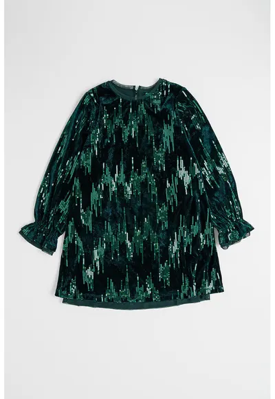 Rochie cu aspect de catifea si aplicatii cu paiete - Verde padure