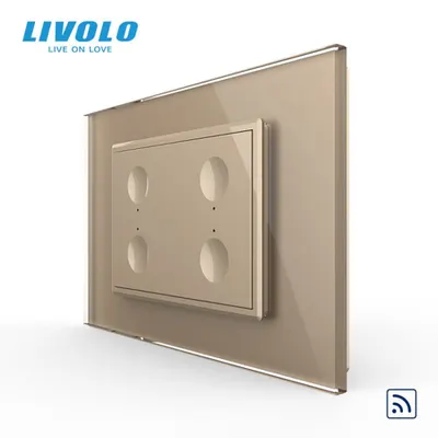 Intrerupator cvadruplu tactil, control telecomanda RF, standard italian, cu rama sticla, 3M Auriu