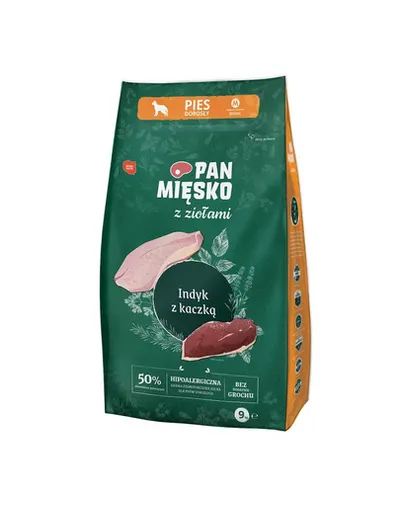 PAN MIĘSKO hrana caine talie medie, ierburi aromatice, curcan si rata M 2x9 kg