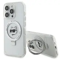 Husa MagSafe pentru Apple iPhone 15 Pro Max, Karl Lagerfeld, Ring Stand Choupette's Head, Alba