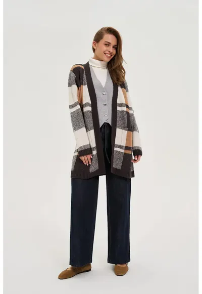 Cardigan bej cu model caro - Bej