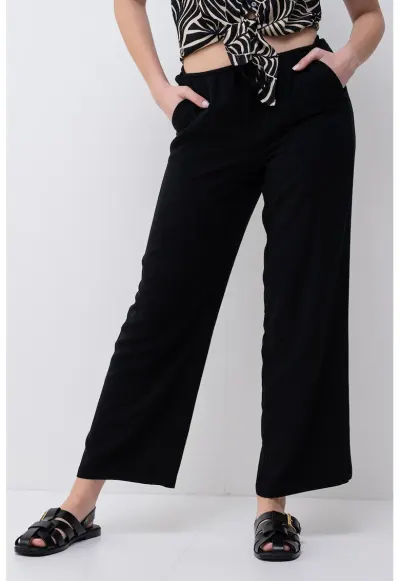 Pantaloni crop ampli Easy Joy - Negru