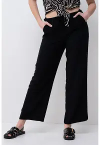 Pantaloni crop ampli Easy Joy - Negru