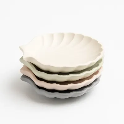 Tăviță scoică din ceramică jesmonite – 10×10 cm - Marmorată bej