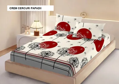 Husa de pat FINET + 2 fețe de perna crem cercuri papadii 200x160 cm, Ralex | 1 buc