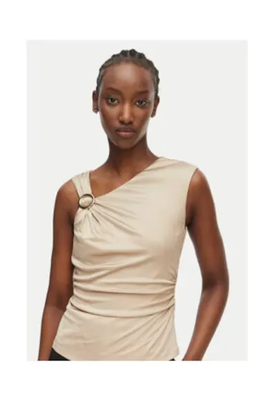 Top dama - Marciano Guess - bej - slim fit - decolteu asimetric - viscoza