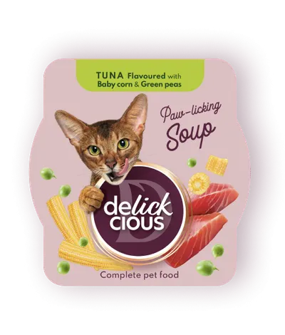 Delickcious Pisica Plic Supa Ton Cu Porumb Si Mazare Verde 80 g