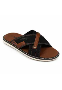 Papuci barbati Calvin Slider Men Low - negru si maro - material sintetic