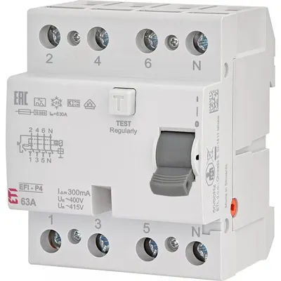Intrerupator automat cu diferential RCCB 3P+N 63A/300mA, 10kA, Tip A Eti 002061533