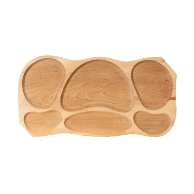 Platou lemn cu 6 compartimente 68x34x2.5cm / EXT 6081 Engros