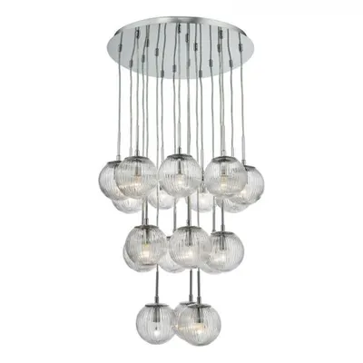 Lampa suspendata Pelagia 18 Light Cluster Pendant Polished Chrome Ribbed Glass