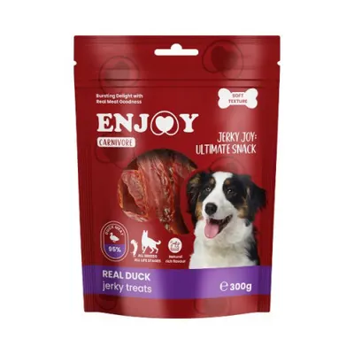Recompense pentru caini Enjoy Carnivore Real Duck Jerky Treats cu rata 300 gr