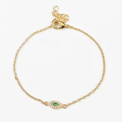 Bratara placata cu aur 14K cu pandantiv oval si cristal verde