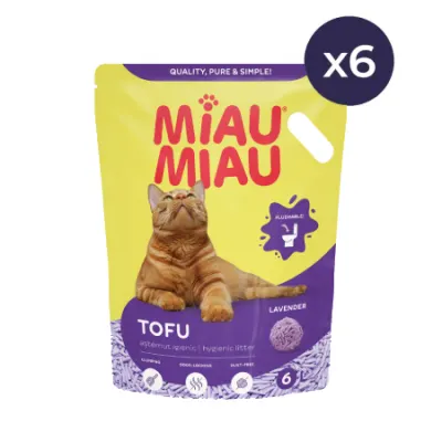 Set 6 buc X Asternut igienic pentru pisici Miau Miau Tofu Lavanda 6L