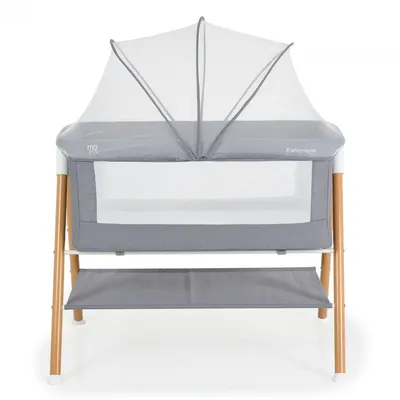 Patut pentru bebelusi Moni Kalinihta Premium Grey 90x53x74 cm, cu suport pentru accesorii,plasa insecte si saltea inclusa, recomandat de la nastere pana la o greutate de maxim 11 kg