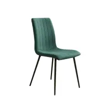 Scaun dining, tapiterie stofa, inaltime totala 91 cm, latime 43 cm, picioare metalice negre, stil elegant, verde