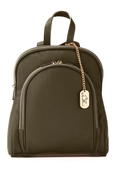 Rucsac din piele cu buzunar frontal Breta - Kaki inchis