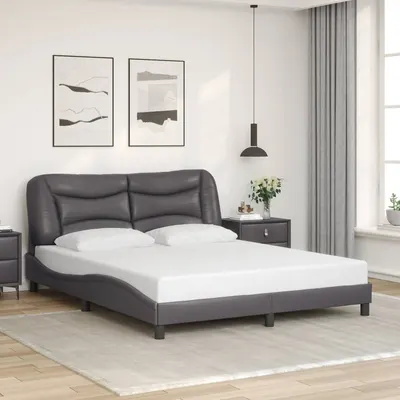 vidaXL Cadru de pat fără saltea, Hvar, gri, 160x200 cm, piele ecologică