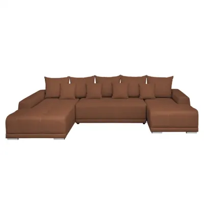 Coltar extensibil MARIBO U, cu arcuri si lada depozitare, colt stanga, caramiziu, 350x203x90 cm