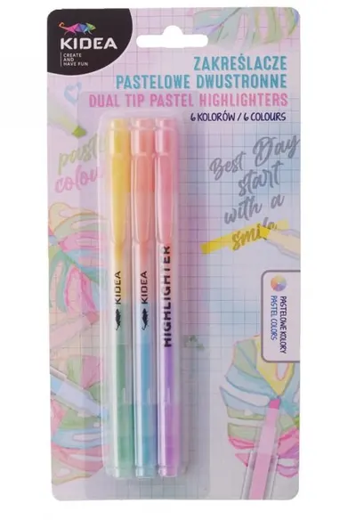 Textmarkere Kidea - cu doua varfuri, pastel, 3 buc., 6 culori