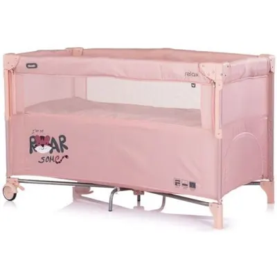 Patut pliabil Chipolino Relax Tiger powder pink cu laterala culisanta